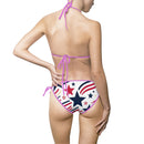 Patriotic Star Print Bikini — Women's Tie-Side Swimsuit (Red, White & Blue)