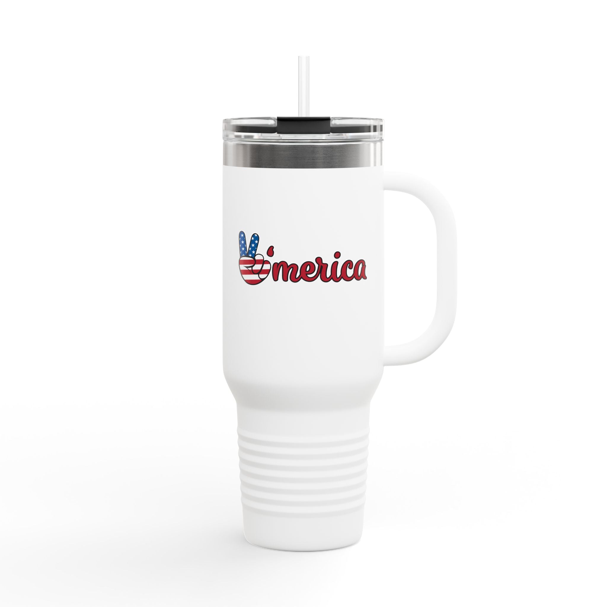 40oz Insulated Travel Mug – "Merica" American Flag Peace Sign Design