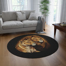 Lion Couple Round Rug — Majestic King & Queen Lioness Decorative Round Mat