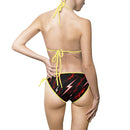Red Lightning Pattern Bikini Swimsuit — Women's Triangle Tie-Side Swimwear