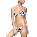 Patriotic Star Print Bikini — Women's Tie-Side Swimsuit (Red, White & Blue)