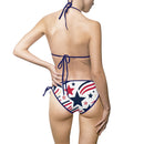 Patriotic Star Print Bikini — Women's Tie-Side Swimsuit (Red, White & Blue)