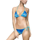Blue Wave Striped Bikini — Women's Tie-Side Triangle Swimsuit