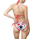 Patriotic Star Print Bikini — Women's Tie-Side Swimsuit (Red, White & Blue)