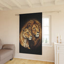 Lion Couple Window Curtain — Majestic Lion & Lioness Black Drapery