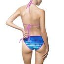 Blue Wave Striped Bikini — Women's Tie-Side Triangle Swimsuit