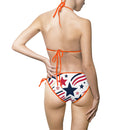 Patriotic Star Print Bikini — Women's Tie-Side Swimsuit (Red, White & Blue)