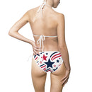 Patriotic Star Print Bikini — Women's Tie-Side Swimsuit (Red, White & Blue)