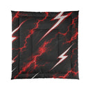 Lightning Bolt Comforter — Black & Red Electric Storm Bed Cover