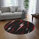 Lightning Bolt Round Rug — Red Storm Pattern Accent Rug