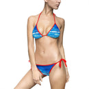 Blue Wave Striped Bikini — Women's Tie-Side Triangle Swimsuit