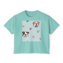 Cute Bulldog Hearts Boxy Tee