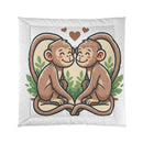 Monkey Love Comforter - Cute Cartoon Monkeys Heart Bedding for Kids & Couples