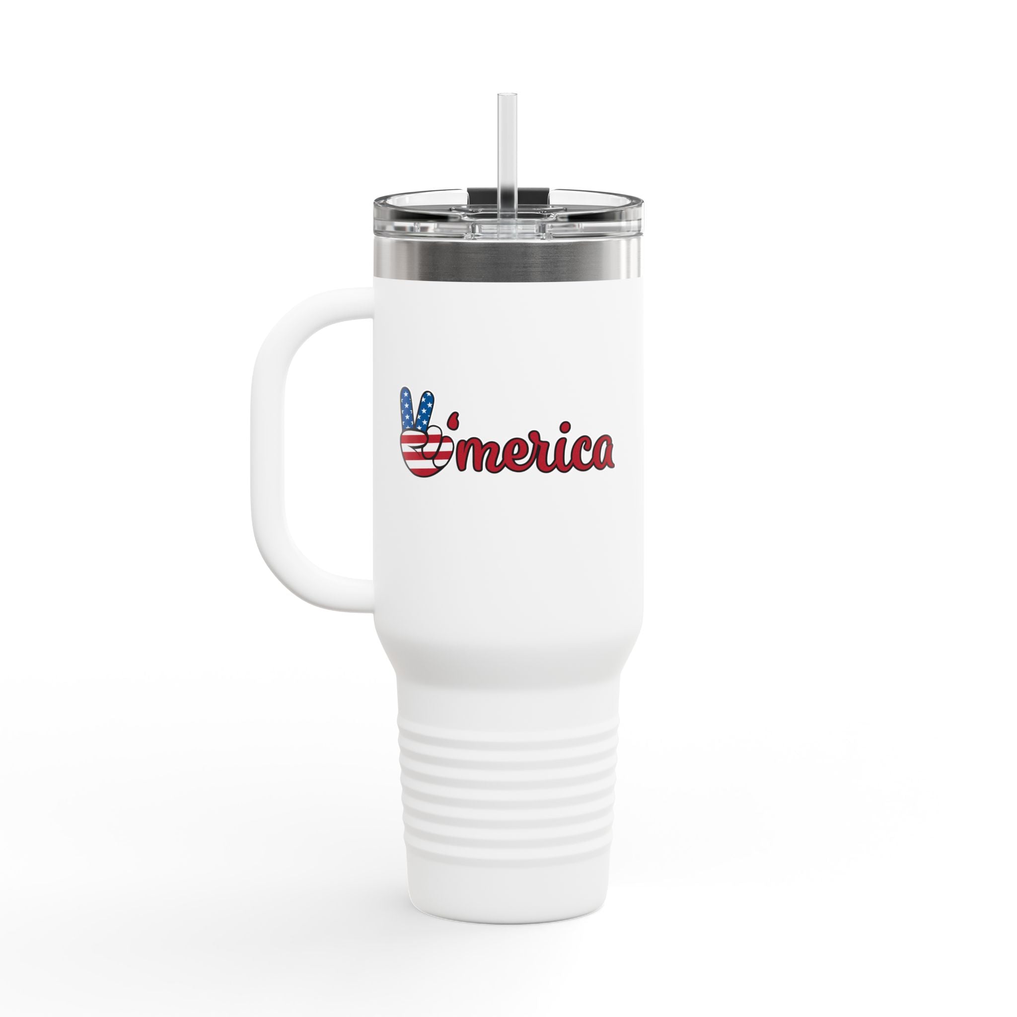 40oz Insulated Travel Mug – "Merica" American Flag Peace Sign Design