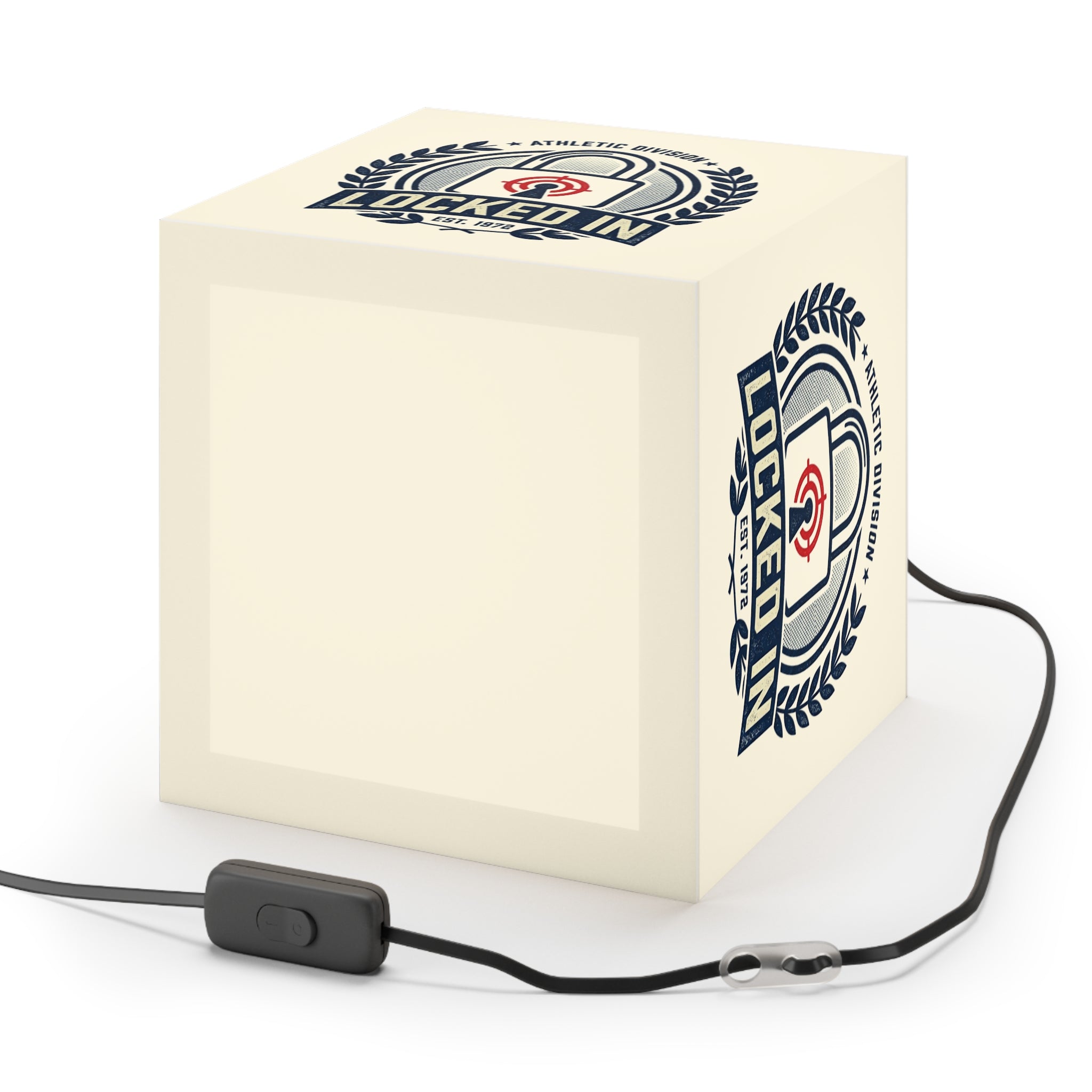Light Cube Lamp — "Locked In" Athletic Badge Ambient Night Light