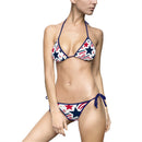 Patriotic Star Print Bikini — Women's Tie-Side Swimsuit (Red, White & Blue)