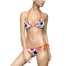 Patriotic Star Print Bikini — Women's Tie-Side Swimsuit (Red, White & Blue)