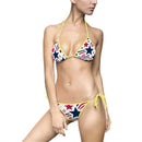 Patriotic Star Print Bikini — Women's Tie-Side Swimsuit (Red, White & Blue)