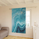 Teal Marble Window Curtain — Ocean Blue Abstract Drapery Panel
