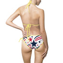 Patriotic Star Print Bikini — Women's Tie-Side Swimsuit (Red, White & Blue)