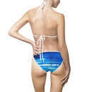 Blue Wave Striped Bikini — Women's Tie-Side Triangle Swimsuit