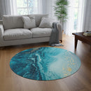 Teal Marble Round Rug – Ocean-Inspired Circular Area Rug with Gold Accents