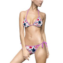 Patriotic Star Print Bikini — Women's Tie-Side Swimsuit (Red, White & Blue)