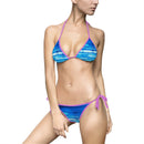 Blue Wave Striped Bikini — Women's Tie-Side Triangle Swimsuit
