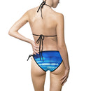 Blue Wave Striped Bikini — Women's Tie-Side Triangle Swimsuit