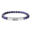 Engravable Natural Stone Bead Bracelet — Stretch Bar Personalized Bracelet