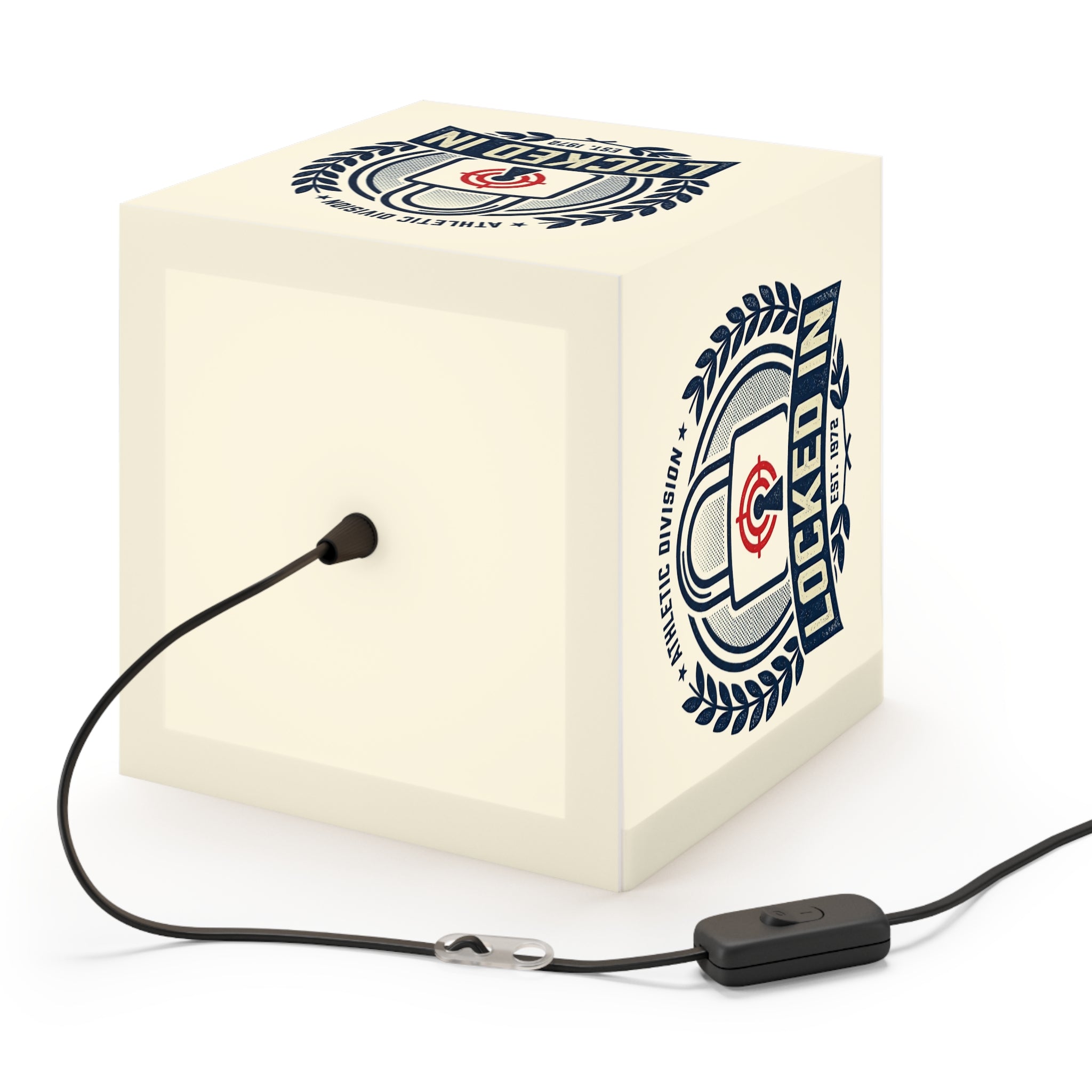 Light Cube Lamp — "Locked In" Athletic Badge Ambient Night Light