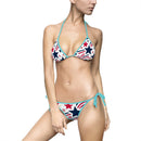 Patriotic Star Print Bikini — Women's Tie-Side Swimsuit (Red, White & Blue)