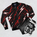 Lightning Bolt Bomber Jacket — Red & Black Storm Graphic