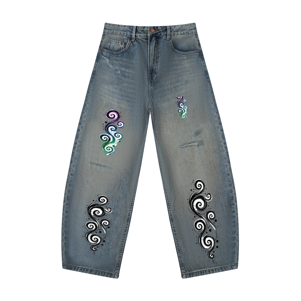 Men's Distressed Barrel Leg Jeans